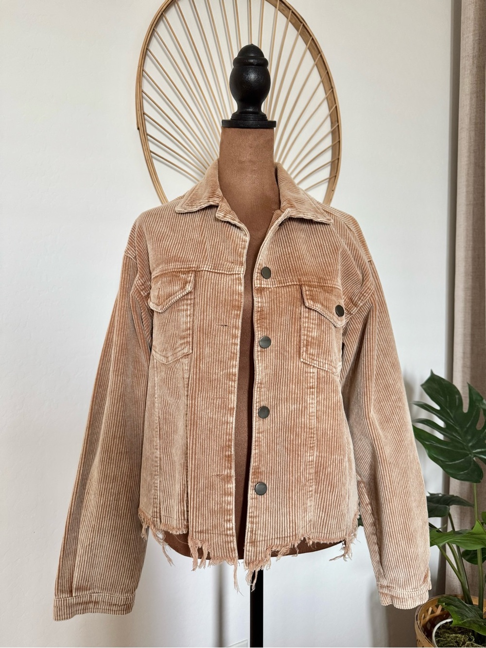 POL Brown Corduroy Distressed Crop Jacket